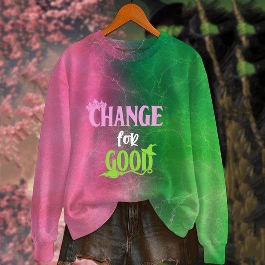 Comstylish Halloween Pink And Green Gradient Print Sweatshirt
