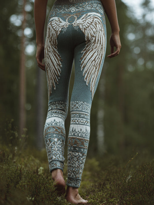 Comstylish Vintage Viking Wings Art Knit Leggings