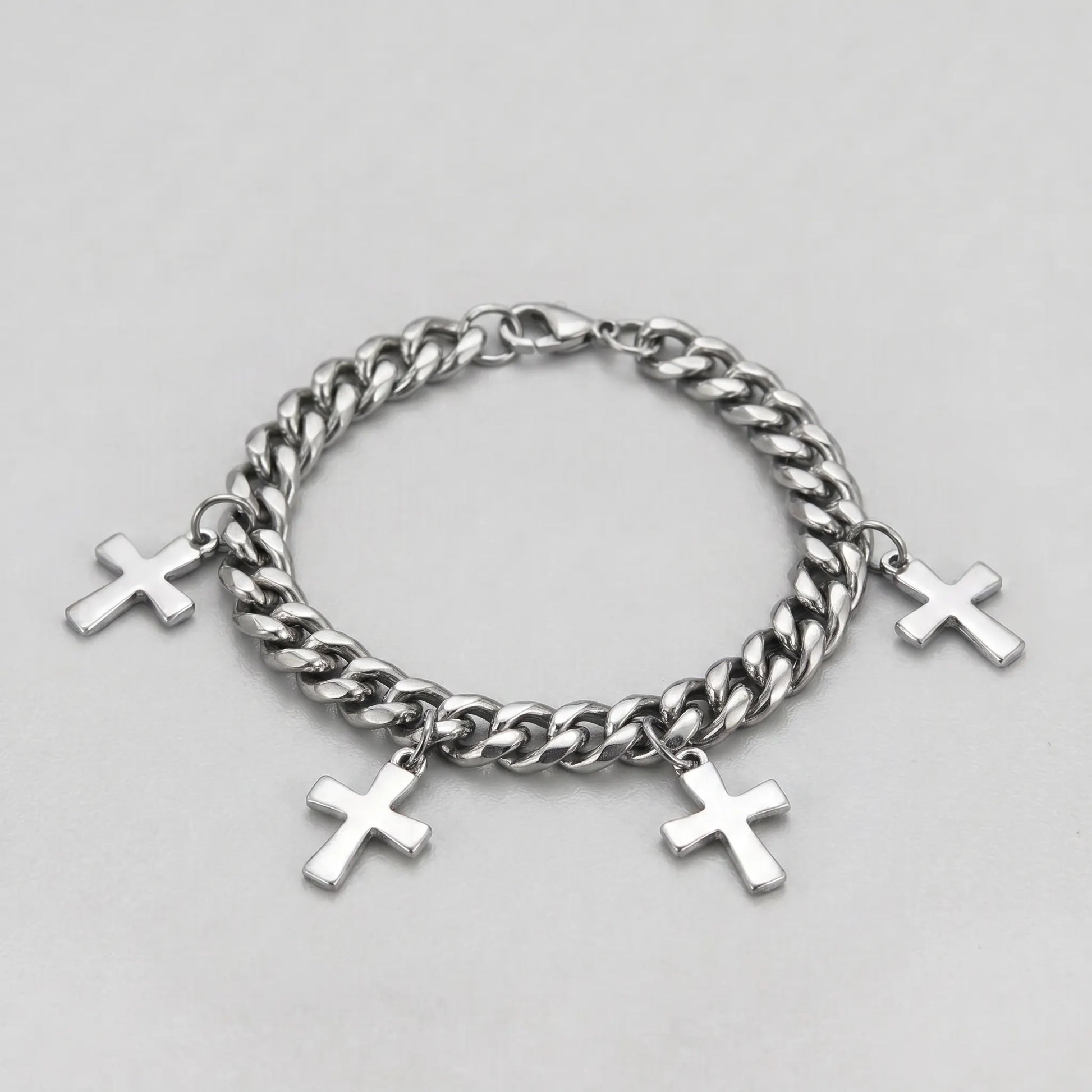 Trinity Cross Charm Layered Chain Bracelet