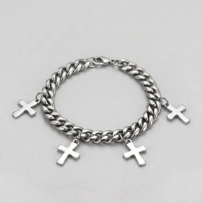 Trinity Cross Charm Layered Chain Bracelet