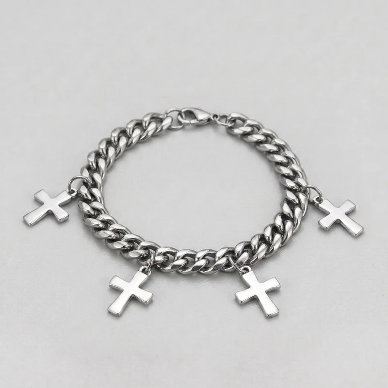 Trinity Cross Charm Layered Chain Bracelet