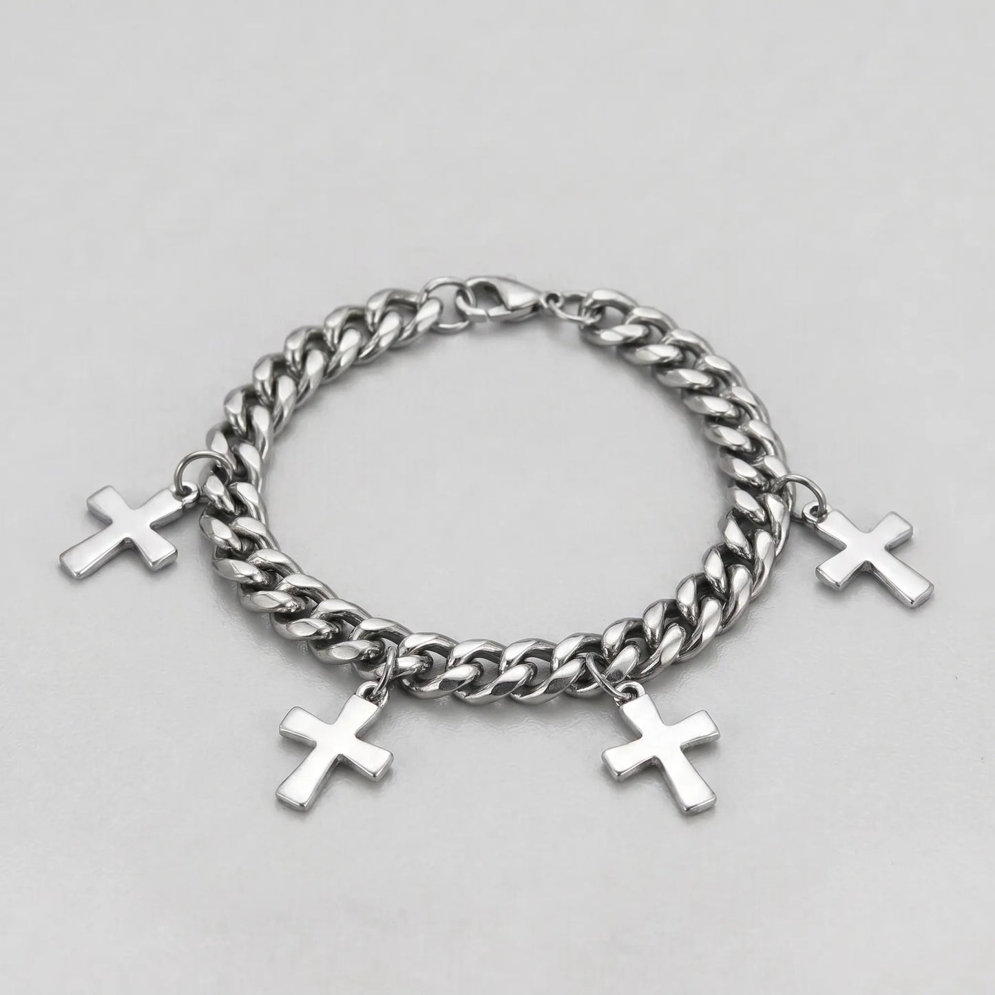 Trinity Cross Charm Layered Chain Bracelet