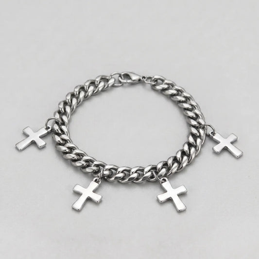 Trinity Cross Charm Layered Chain Bracelet