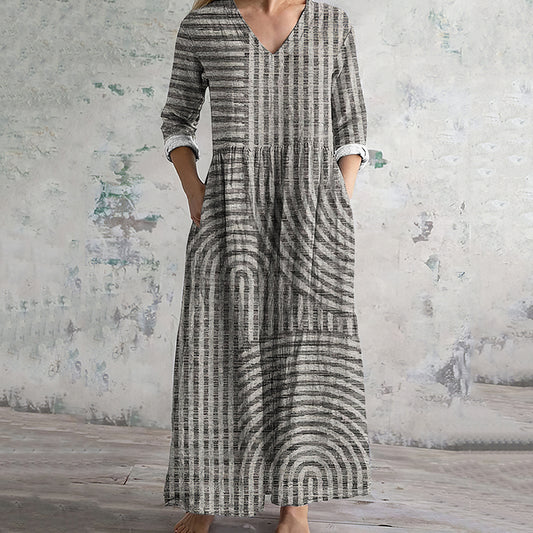 Vintage Stripe Pattern Women's Linen Dress artswardrobe