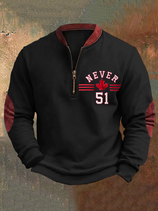 Canada Never 51 Embroidery Men's Half-zip Sweatshirt elevenforest