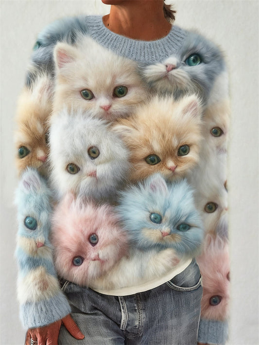 Colorful Fuzzy Cats Art Cozy Knit Sweater elevenforest