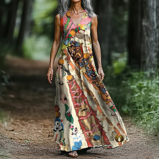Women's Funny Art Print V-neck Tank Midi Dress artswardrobe