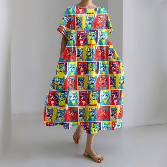 Funny Cat Pop Art Cozy Mixi Dress elevenforest