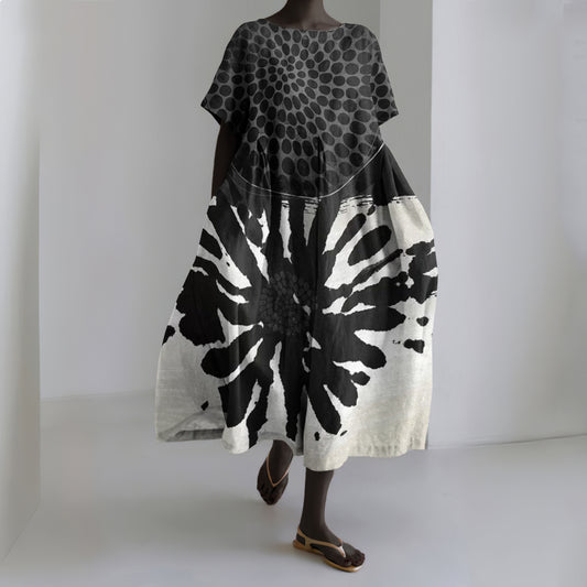 Vintage Dot Tribal Print Women's Linen Dress artswardrobe