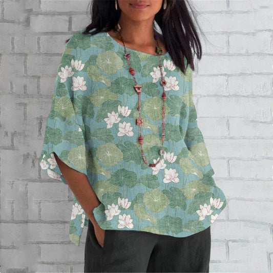 Comstylish Water Lily Art Graphic Print Women's T-Shirt