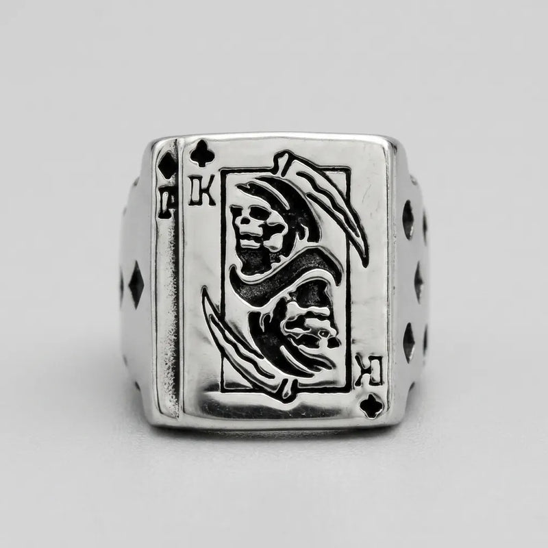 King of Clubs Grim Reaper Card Statement Ring