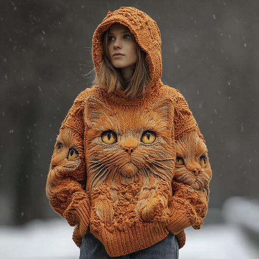 Women's Vintage Cat Embroidered Hooded Sweater elevenforest