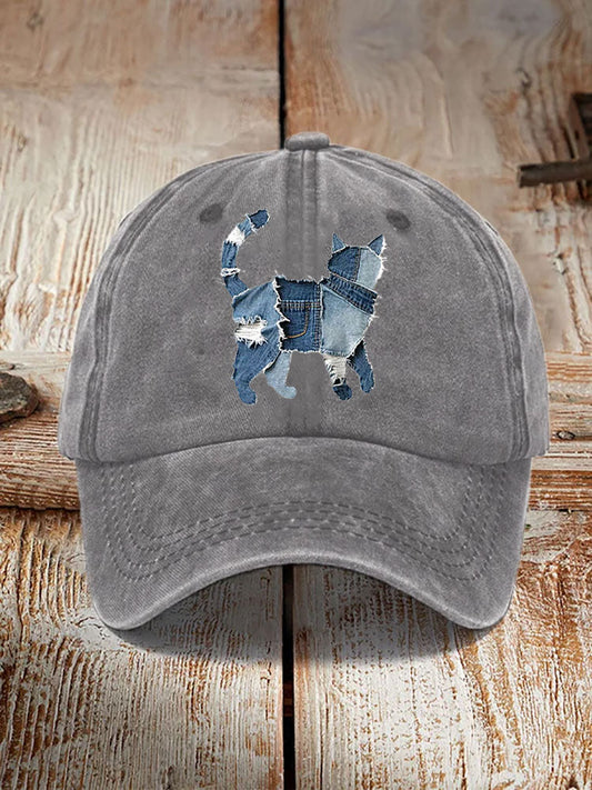 Unisex Funny Denim Cat Print Hats elevenforest