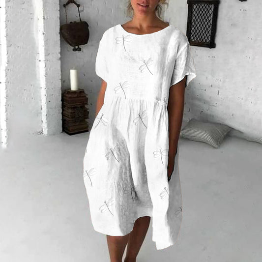 Comstylish Women'S Vintage Dragonfly Embroidery Art Casual Mini Dress