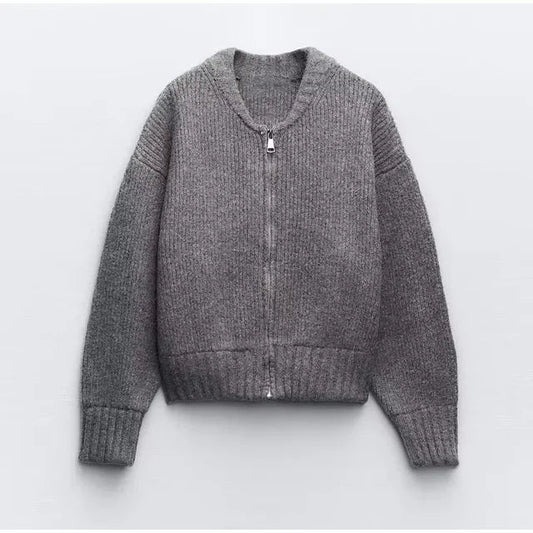 Karla® | Gray O-neck knitted women's sweater, fashion jacket