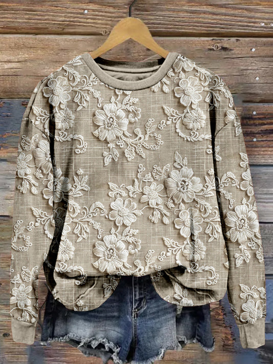 Comstylish Elegant Floral Lace Embroidered Vintage Sweatshirt