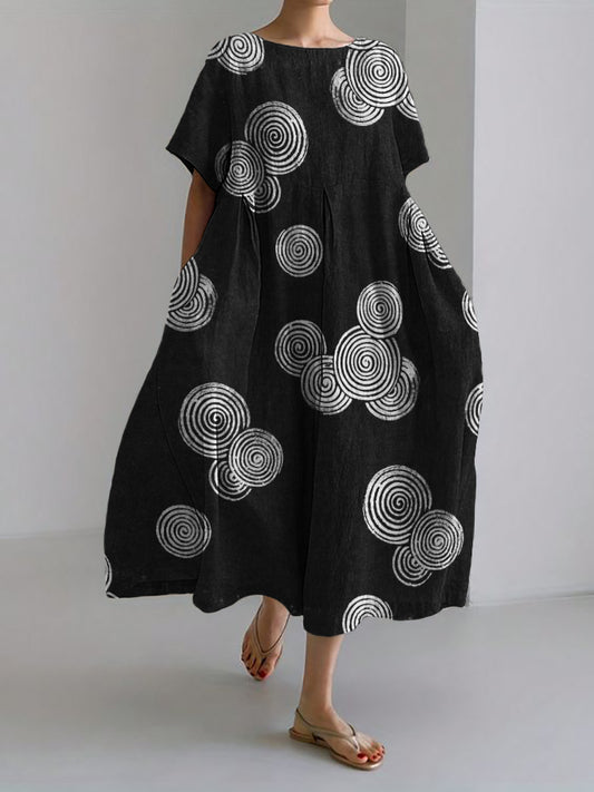 Comstylish Sea Waves Ripples Lino Pattern Linen Blend Maxi Dress