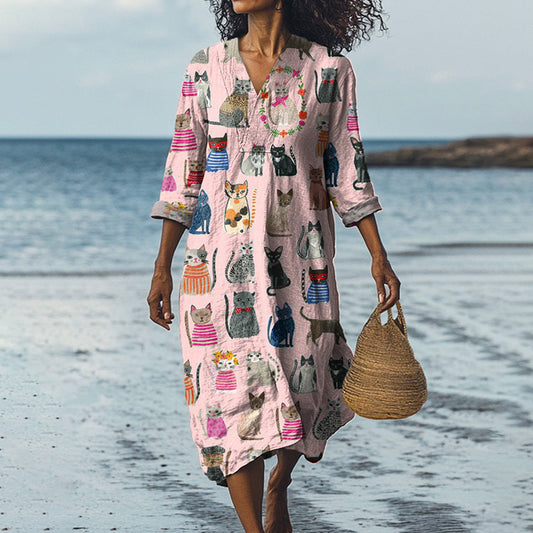 Lovely Cat Pattern Printed Women's Dress