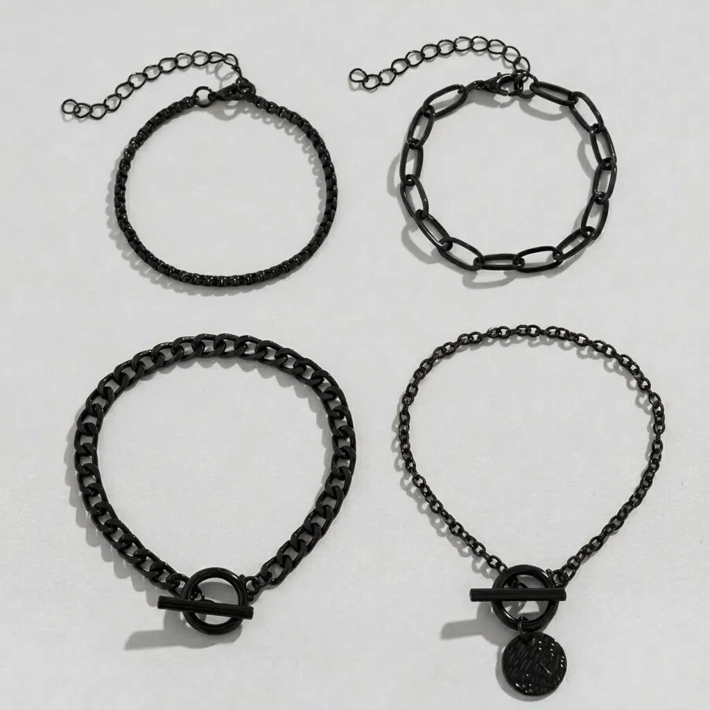 Black 4-Piece Mixed Chain Bracelet Set