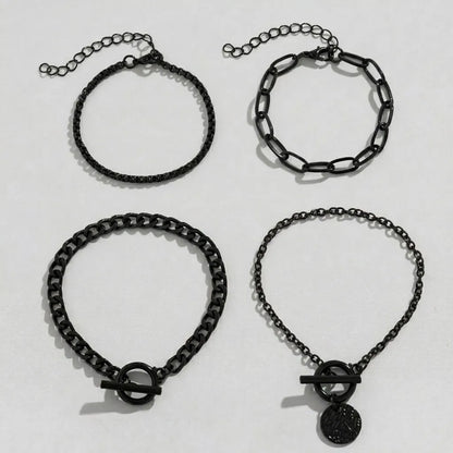 Black 4-Piece Mixed Chain Bracelet Set