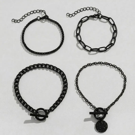 Black 4-Piece Mixed Chain Bracelet Set