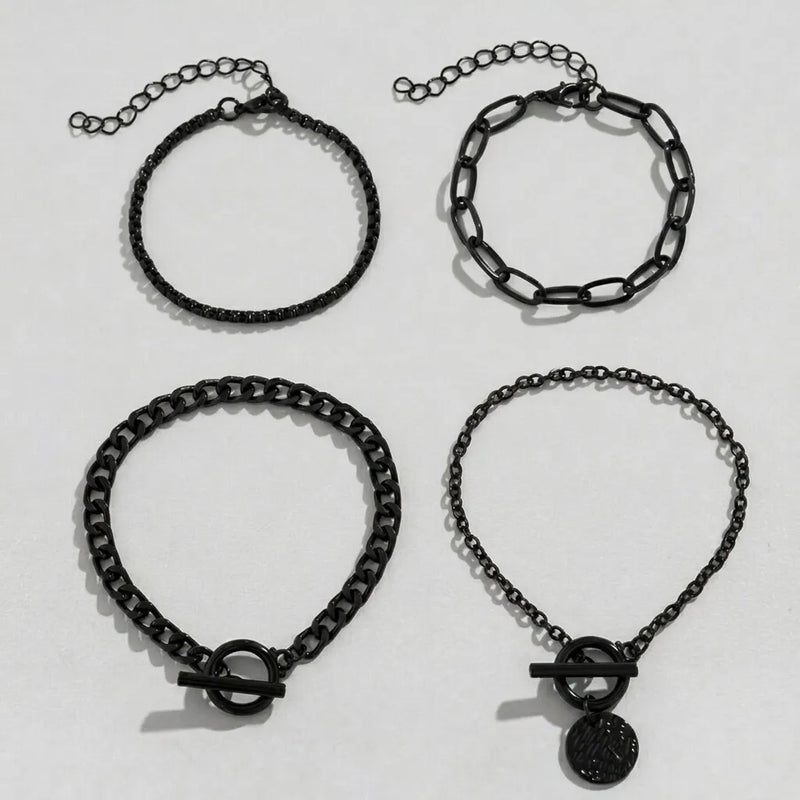 Black 4-Piece Mixed Chain Bracelet Set