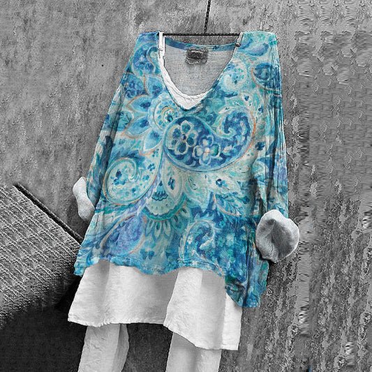 Comstylish Women'S Ethnic Floral Print V-Neck Shirt