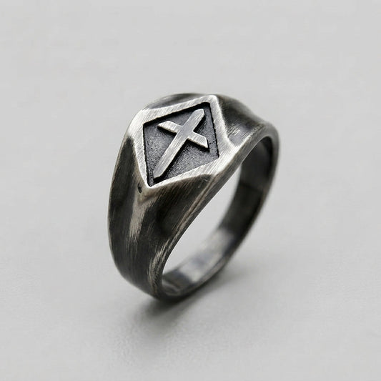Brushed Cross Signet Ring