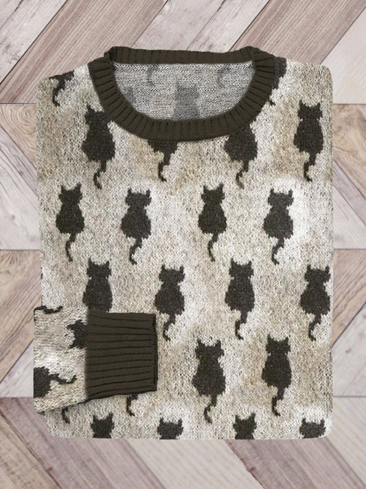 Black Cat Vintage Knit Cozy Sweater elevenforest