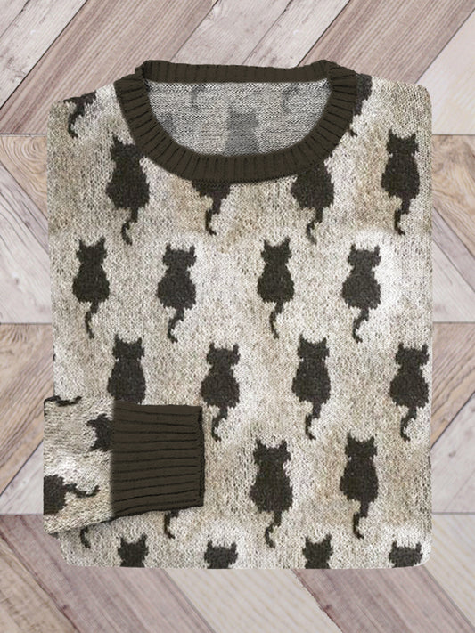 Comstylish Black Cat Vintage Knit Cozy Sweater