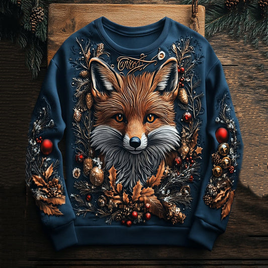Retro Christmas Fox Pattern Casual Sweatshirt artswardrobe