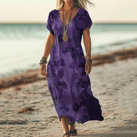 Vintage Violet Art Pattern Casual Maxi Dress artswardrobe