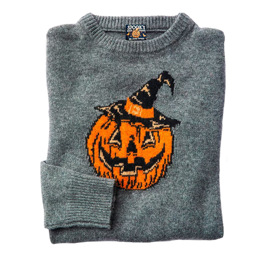 Halloween Pumpkin Print Casual Knitted Pullover Sweater artswardrobe