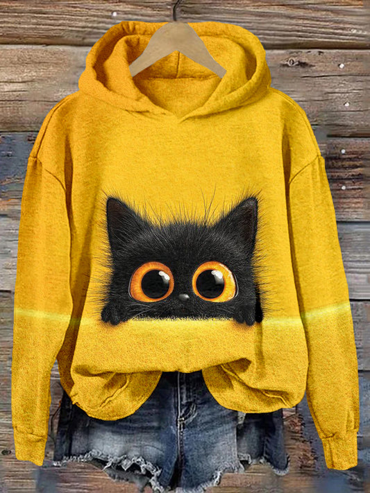 Comstylish Cute Black Cat Art Vintage Washed Sweatshirt