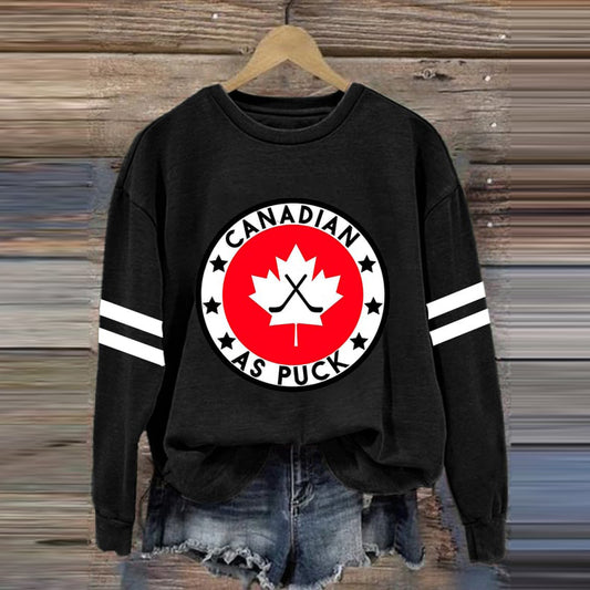 Comstylish Women's Canadian Hockey Print Crew Neck Long Sleeve Sweatshirt