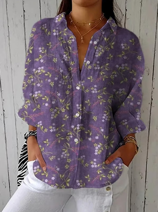 Women's Casual Retro Floral Shirt artswardrobe