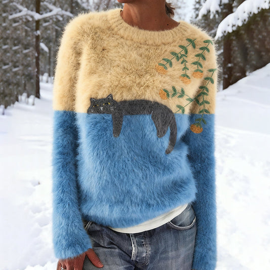 Abstract Creative Lazy Black Cat Artistic Warm Wool Pullover elevenforest