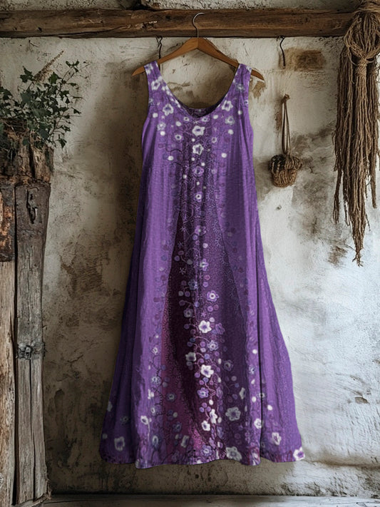 Boho Vintage Floral Women's Linen Vest Dress artswardrobe