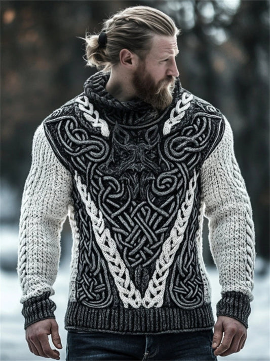 Men's Viking Wolf Inspired Celtic Chunky Turtleneck Sweater elevenforest