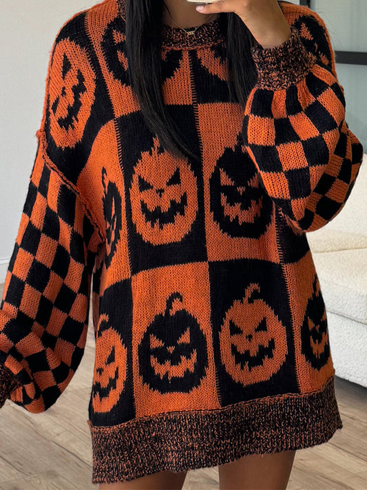 Estrella® | Pumpkin long sleeve sweater with exposed seam and crew neck