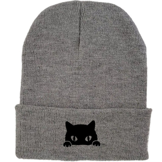Comstylish Unisex Cartoon Black Cat Print Coldproof Knitted Hat