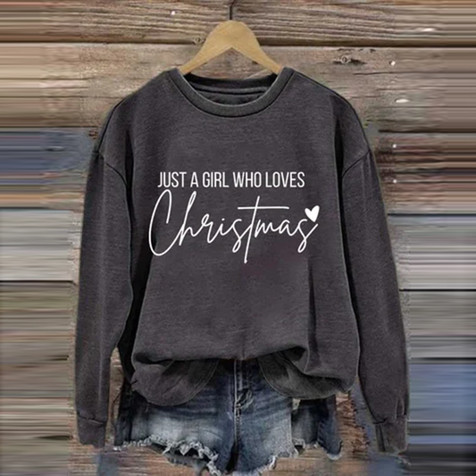 Comstylish Retro Just A Girl Who Loves Christmas Print Round Neck Sweatshirt
