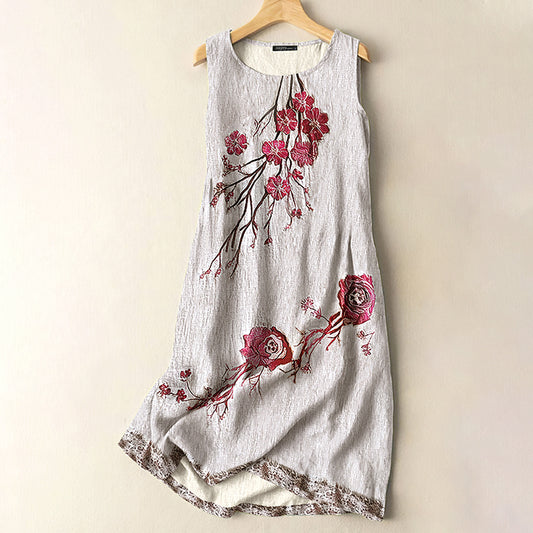 Comstylish Vintage Cherry Blossom Floral Art Comfort Sleeveless Dress