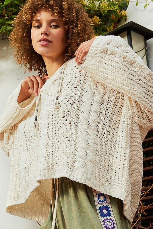 Judith® | Chenille cable knit sweater with hood