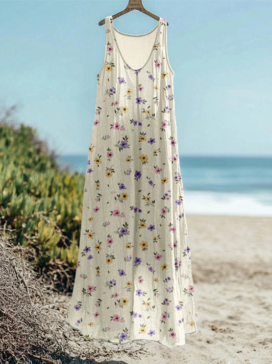 Vintage Cottagecore Floral Flowy Linen Dress artswardrobe