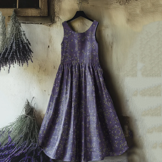 Vintage Floral Pattern Art Linen Tank Dress artswardrobe