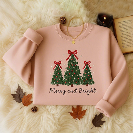 Comstylish Women's Christmas Tree Art Casual Sweatshirt