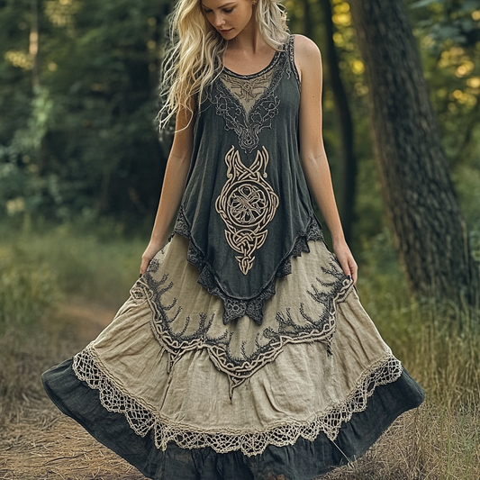 Womens Viking Celtic Knot Rune Art Linen Dress artswardrobe