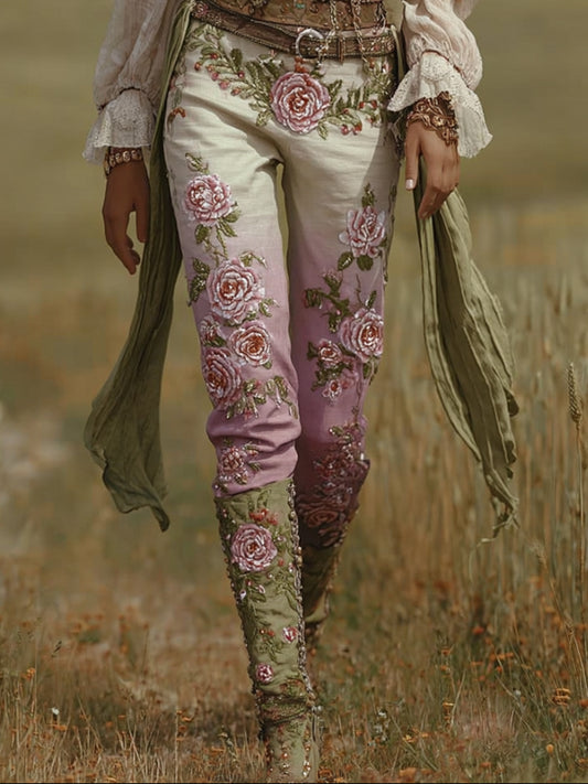 Women's Embroidered Casual Vintage Pants artswardrobe