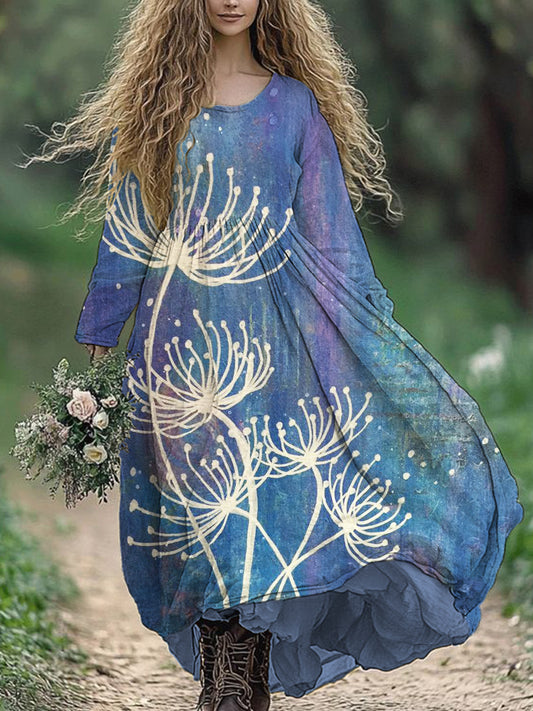 Dandelion Floral Pattern Women's Flowy Maxi Dress artswardrobe